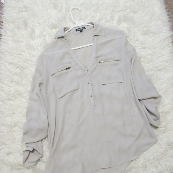 Women's Express Portofino Collared business office Shirt top Size S Cream GUC - Picture 5 of 6